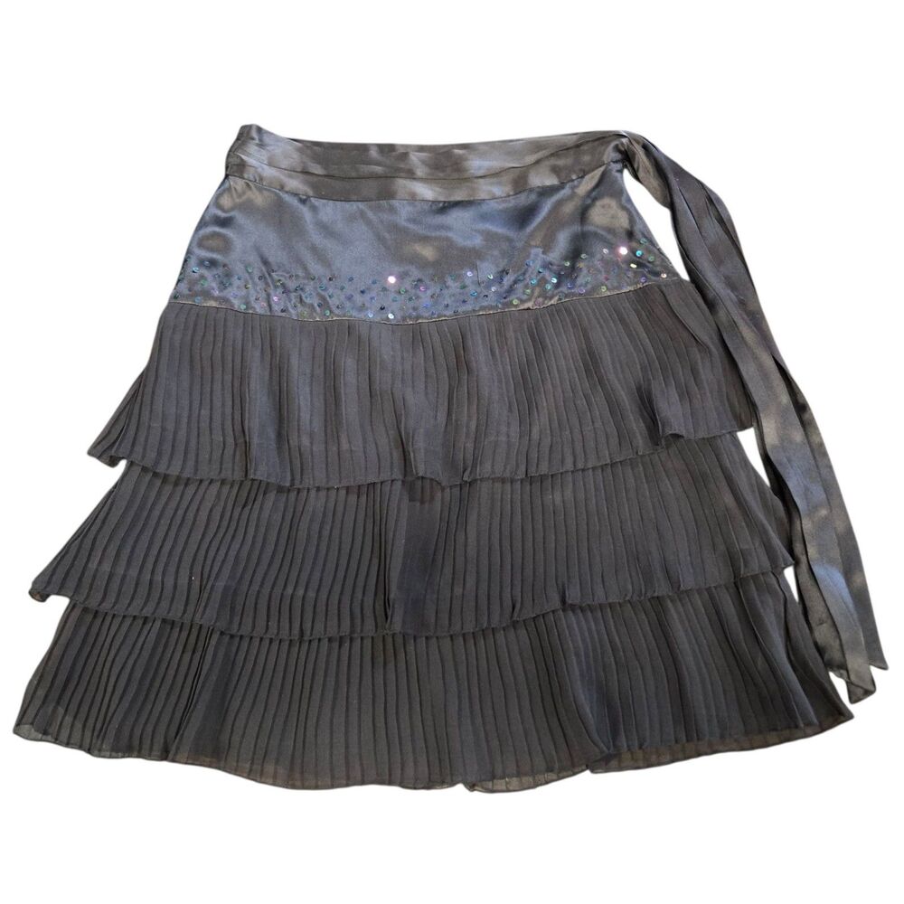 Y2k Vintage Forever 21  layering sequences Skirt Black Blue Silk Chic Size XS